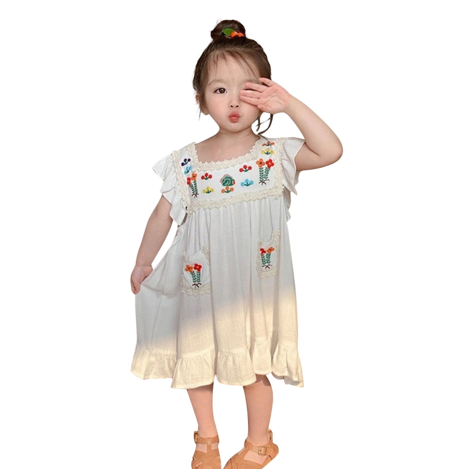 Rovga Toddler Kids Baby Girls Clothes Summer Puff Sleeve Butterfly Pattern  Princess Dress Casual Beach Dresses Outfits Soft Beautiful Dress