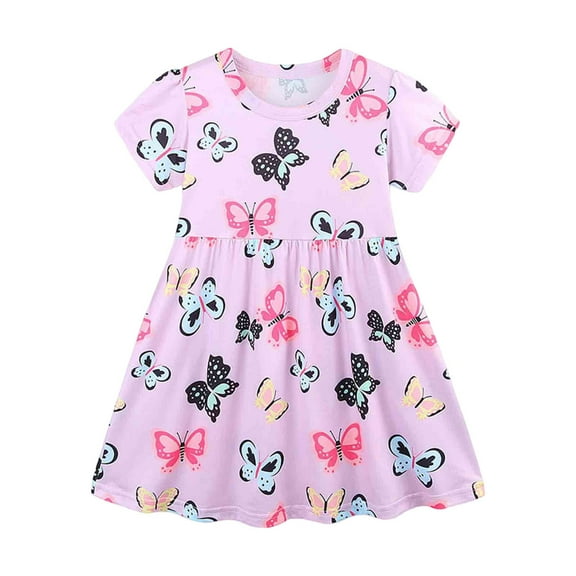 Rovga Easter Dresses For Girls 3-4 Years Sleeveless Dresses Crewneck Cartoon Prints Sundress Relax Fit Girl Clothes Pink