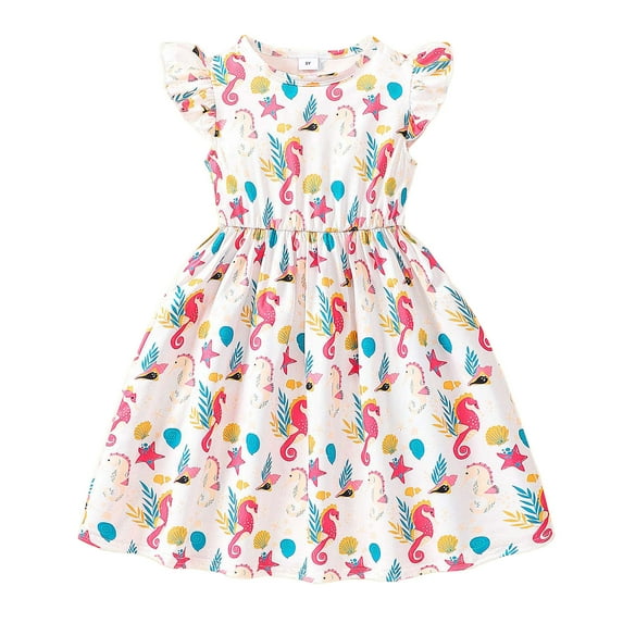 Rovga Easter Dresses For Girls 4-5 Years Cartoon Floral Prints O Neck Sundress Sleeveless Dresses Cute Daily Wear White