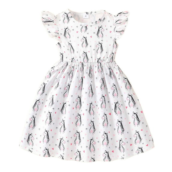 Rovga Easter Dresses For Toddler Girls 2-3 Years Sleeveless Dresses O Neck Floral Graphic Sundress Adorable Girl Clothes White