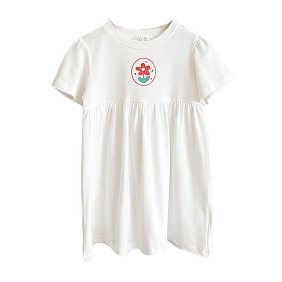 Rovga Easter Dresses For Toddler Girls 3-4 Years Sleeveless Dresses O Neck Cartoon Floral Prints Sundress Elegance Girl Clothes White