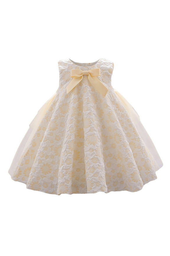 Easter Dresses For Toddler Girls Dress Bowknot Mesh Flower Dress Sleeveless Children Party Pageant Dress 6-12 Months