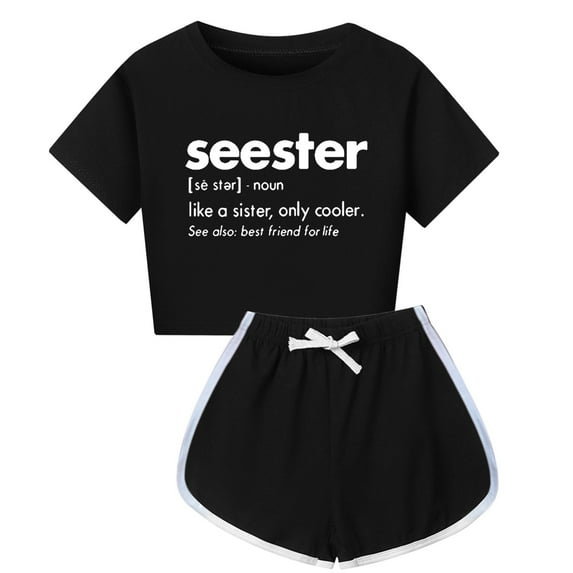 Rovga Fall Outfits For Girls Summer Children Kid Soft Short Sleeve Shirt Top Blouse And Shorts Casual 2 Piece Outfit Set Black Fashion Girl Clothing 5-6 Years