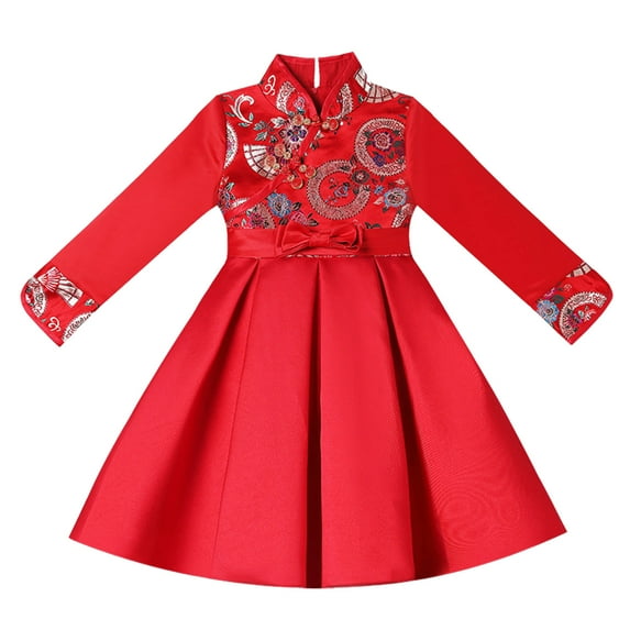 Rovga Fashion Dresses For Girls Baby Kids Lunar Chinese New Year Tang Suit Thick Warm Princess Dresses Clothes