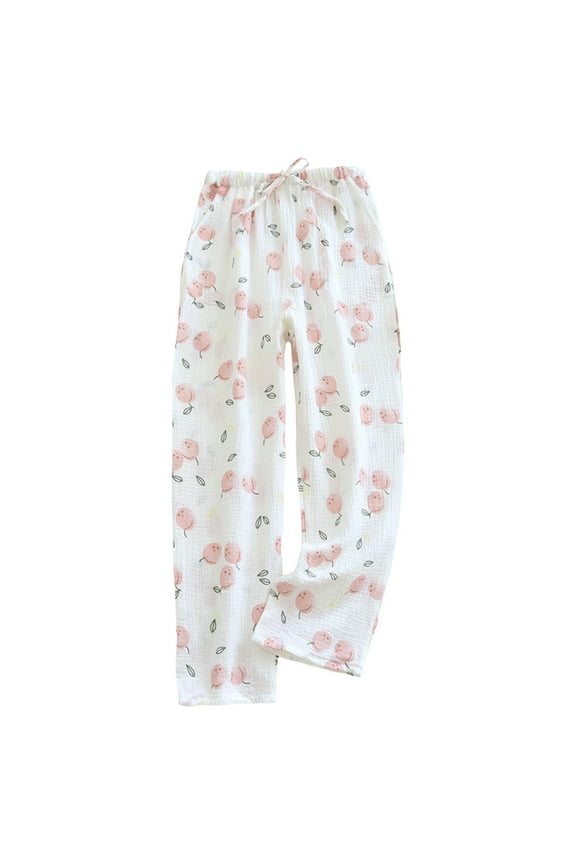 Four Seasons Thin Soft Double Seersucker Air Conditioning Pants Woven Cotton Loose Home Pants Relaxed Streetwear