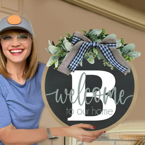 Rovga Front Door Sign 2024 New Last Name Year Round Front Door Wreath Front Door 26 Letter Farmhouse Wreath With Wreath Bow Wreaths For Front Door Outside Hanger Decor B One Size