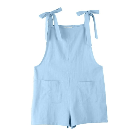 Rovga Girl Clothes 6-7 Years Summer Sleeveless Girls Romper Adjustable Tie Up Strap Short Jumpsuits With Pocket Relax Fit Daily Wear Light Blue