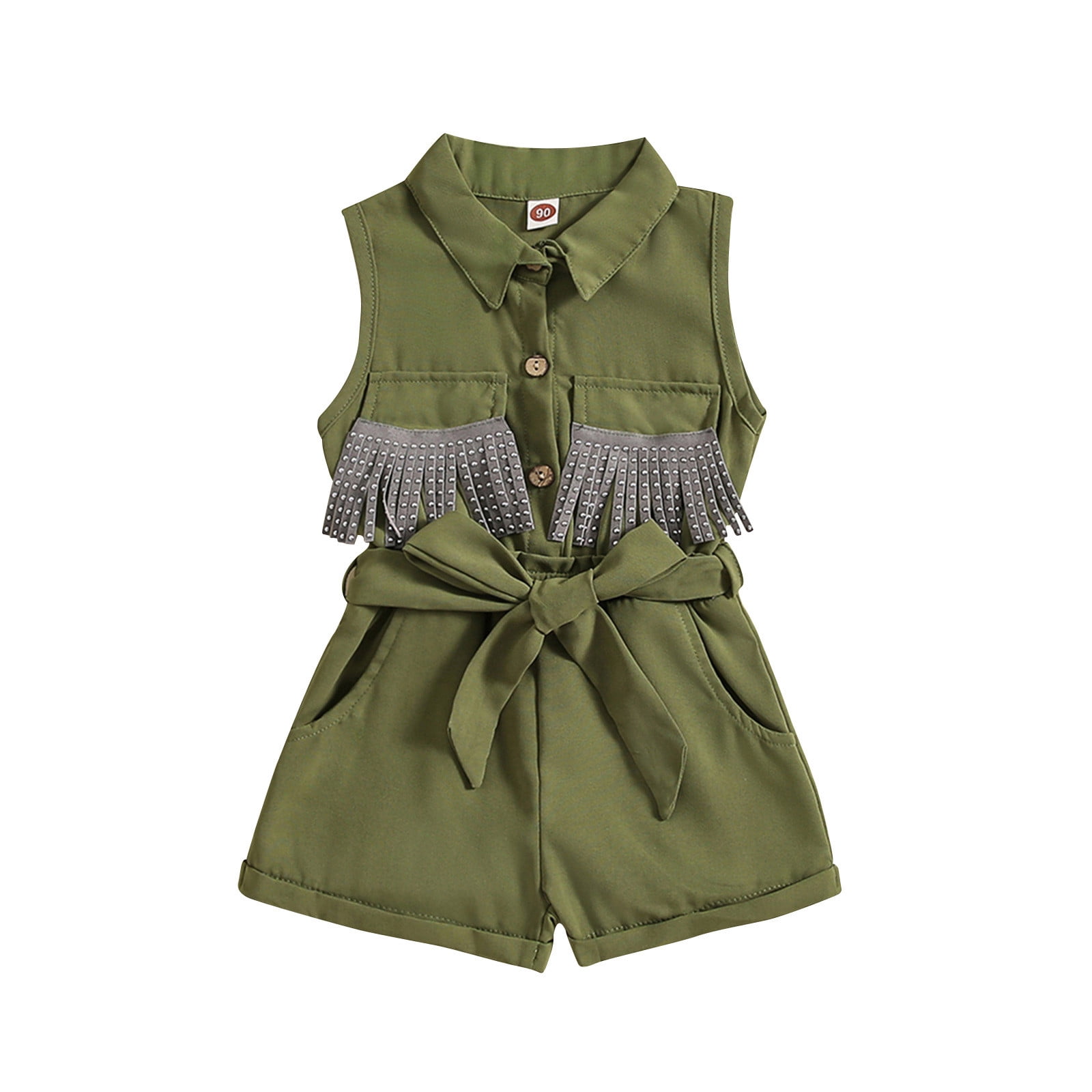 Rovga Girl Clothes Child Sleeveless Tassels Romper Jumpsuit Clothes Trend Play Outfits Green 12-18 Months