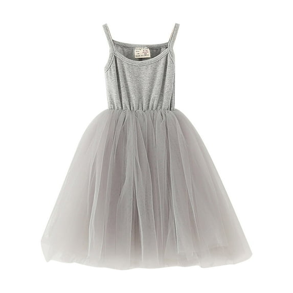 Rovga Girl Dress 5-6 Years Solid Color Tutu Dress Toddlerinfant Round Neck Sleeveless Princess Dress Adorable Daily Wear Grey