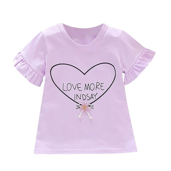 Rovga Girl T Shirt Short Sleeve Round Neck Tops Heart Prints Sweet Tee Summer Casual Adorable Clothes 5-6 Years