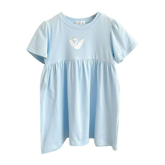 Rovga Girls Dresses 3-4 Years Sleeveless Dresses O Neck Cartoon Floral Prints Sundress Adorable Girl Clothes Blue