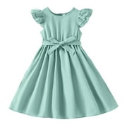 Rovga Girls Dresses Toddler Fly Sleeve Dress Dance Party Dresses Spring And Summer Simple Style Clothes 5-6 Years