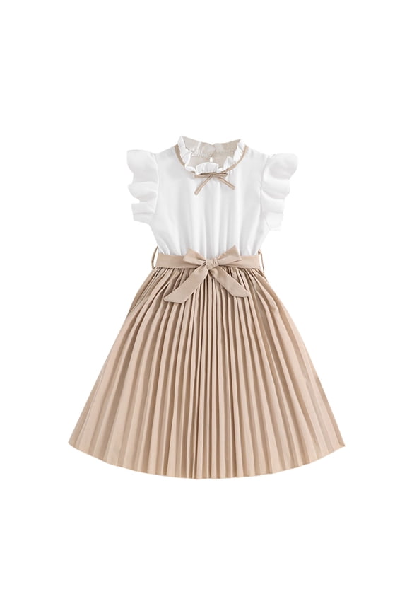 Girls Easter Dress Children Summer Sleeveless Patchwork Color Dress With Belt Casual Dress For Girls 9-10 Years