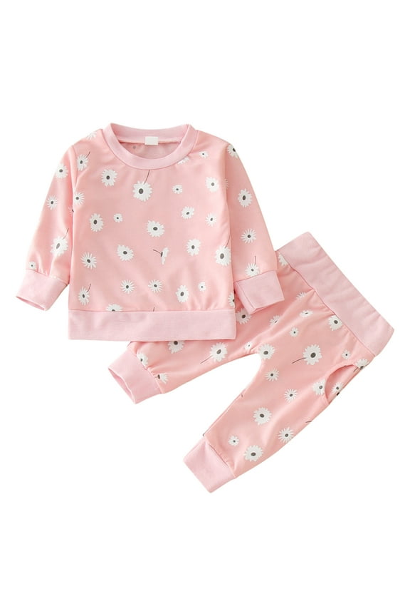 Girls Outfits 18-24 Months Long Sleeve Fall Winter Outfits For Girl Flower Dinosaur Print Pants Sleepwear Set Clothes Trend Outfits Pink