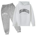 thumbnail image 1 of Rovga Girls Outfits 4-5 Years Children Kids Casual Letter Printed Long Sleeve Hoodie Pullover Sweatshirt Tracksuit Jogger Sweatpants Unisex 2 Pc Sweatsuit Set Trend Outfits White, 1 of 3