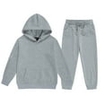 thumbnail image 1 of Rovga Girls Outfits 6-7 Years Long Sleeve Solid Color Child Toddler Warm Hoodie Pullover Tops Pants Kids Outfits Sweat Suit Cute Wear Grey, 1 of 6