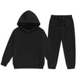 thumbnail image 1 of Rovga Girls Outfits 8-9 Years Long Sleeve Solid Color Child Toddler Warm Hoodie Pullover Tops Pants Kids Outfits Sweat Suit Cute Wear Black, 1 of 6