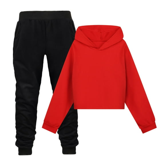 Rovga Girls Outfits Child Toddler Long Sleeve Prints Warm Hoodie Pullover Tops Pants Kids Outfits Sweat Suit Red Comeortable Daily Wear 9-10 Years