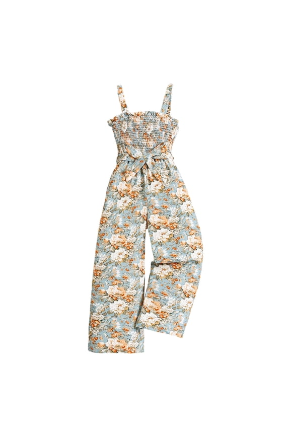 Girls Romper 11-12 Years Bow Prints Jumpsuit Spring Summer Round Neck Sleeveless Outfits Lightweight Leisure Bodysuit Sky Blue