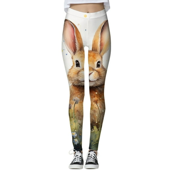 Rovga Gym Leggings For Women Easter Day High Waist Yoga Pants Compression Tights High Waist Pants Pants For Yoga Running Gym Trend Clothes Khaki M