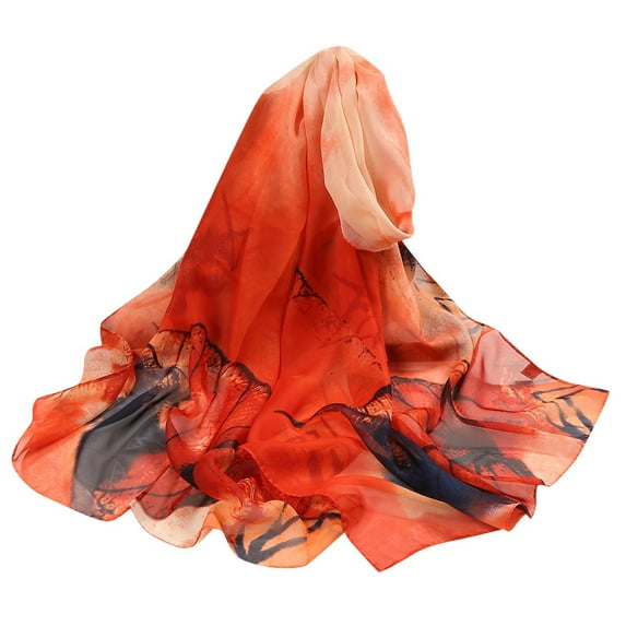 Rovga Hair Scarf For Women 160*50Cm Flower Print Long Soft Wrap Scarf Silk Shawl Scarvessummer Gift Orange