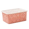 thumbnail image 1 of Rovga Home Textile Storage Stackable Plastic Storage Box Hollow Out Delicate Retro Pattern Storage Basket With Lid For Clothes Cosmetics Papers Toys Pink, 1 of 4