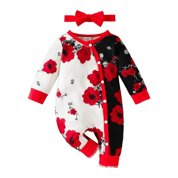 Rovga Toddler Girls Long Sleeve Floral Printed Pullover Romper Jumpsuit Clothes Lovely Clothing