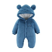 Rovga Infant Toddler Newborn Baby Boys Girls Long Sleeve Cute Cartoon Animals Solid Color Fleece Hooded Romper Jumpsuit Coat Outfit Clothes Child Clothing