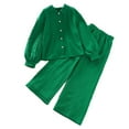 thumbnail image 1 of Rovga Kid Clothing For Girls Fashion Round Neck Long Sleeve Clothes Set Solid Color Soft Pant Outfits Photograph Playsuit 9-10 Years Green, 1 of 6