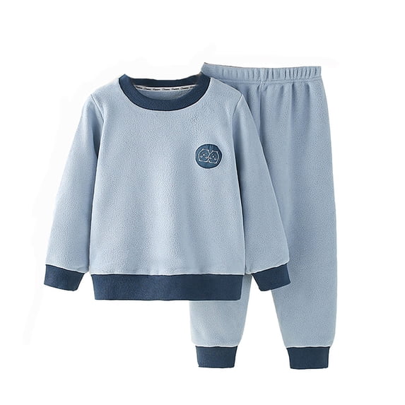 Rovga Kid Outfits For Boy Toddler Winter casual Warm Solid Color Long Sleeve Tops Pants 2Pcs Outfits Clothes Set Comfortable Festival Clothes Set Blue 3-4 Years