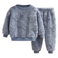 thumbnail image 1 of Rovga Kid Outfits For Girl Children'S Baby Solid Color Long Sleeve Pajamas Jacquard Homewear Fuzzy Warm Two Piece Set Classic Festival Playsuit Navy 8-9 Years, 1 of 3