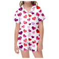thumbnail image 1 of Rovga Kid Outfits For Girl Short Sleeve Heart Shaped Leopard Print Pajama Set Lapel Tee Caual Shorts With Pockets Heart Shaped Print Set Soft Festival Playsuit Light Pink 6-7 Years, 1 of 6