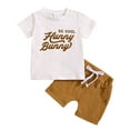 thumbnail image 1 of Rovga Kids Outfits For Boys Girls Letter Prints Round Neck Short Sleeve Suit Spring Summer Comfortable Clothes Sets Casual Shorts Sets Gold 12-18 Months, 1 of 6
