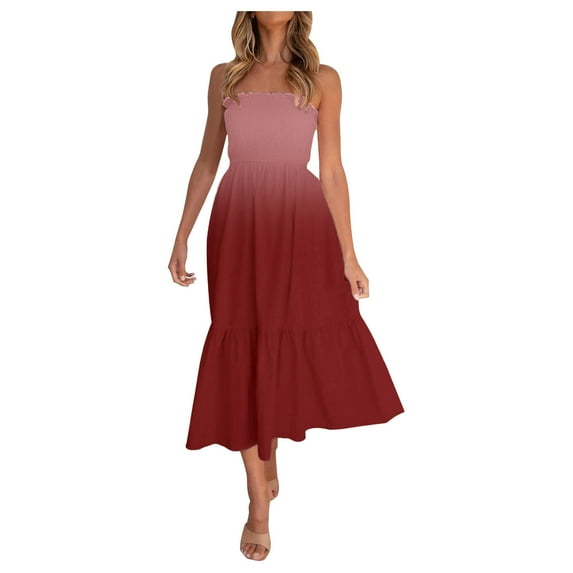 Rovga Ladies Solid Color Bohemian Style Casual Off-Shoulder Dress Leisure Dailywear