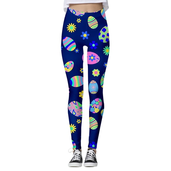 Rovga Leggings Ladies' Easter Color Match Bunny Egg Print Tight Low Rise Leggings Relax Fitdaily Wear S