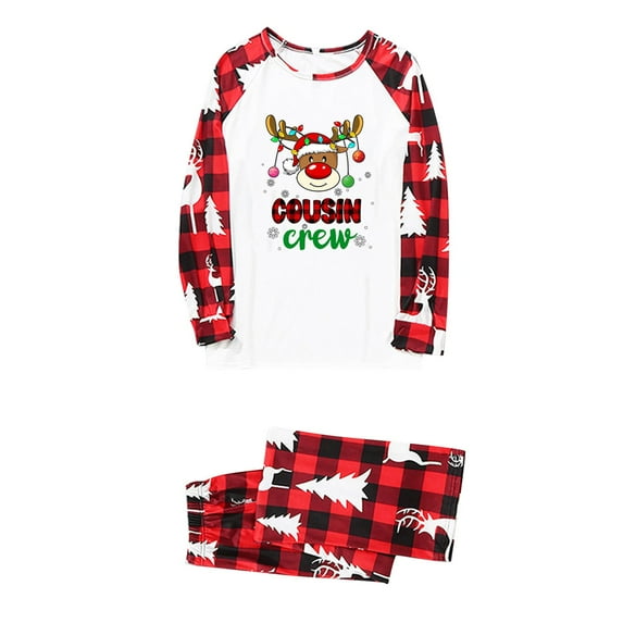 Rovga Matching Family Christmas Pajamas Sleepwear For Christmas Cute Big Headed Print Pjs Plaid Long Sleeve Tops And Pants Soft Casusal Holiday Top T Shirt Sleepwear Trousers (Dad)