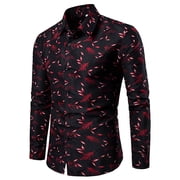 Rovga Men Button Down Shirts Spring And Summer Casual Pattern Stand Collar Button Long Sleeve Shirt Men Blouse Shirt Casual Clothing