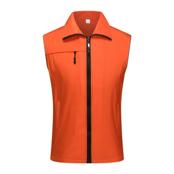 Rovga Men Clothes Solid Color Zipper Coats Sleeveless Outdoor Vests Tops Fall Winter Handsome Simple Style Clothes Xl Orange
