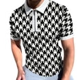 thumbnail image 1 of Rovga Men Crew Neck Polo Shirt Spring And Summer Short-Sleeved Zipper Lapel Houndstooth Print Top Cotton Shirt Stylish Clothing, 1 of 8