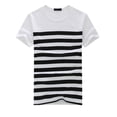 thumbnail image 1 of Rovga Men Crew Neck T Shirt Fashion Casual Stripe Printed Short Sleeve Pullover Top Blouse Tee Fashion Tee Tops Male Clothing, 1 of 7