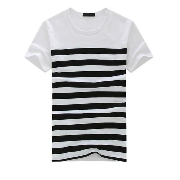 Rovga Men Crew Neck T Shirt Fashion Casual Stripe Printed Short Sleeve Pullover Top Blouse Tee Fashion Tee Tops Male Clothing