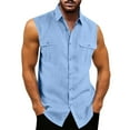 thumbnail image 1 of Rovga Men Dress Shirts Male Summer Solid Color Sleeveless Top Double Turn Down Shirt With Pocket Blue Xxxl, 1 of 7