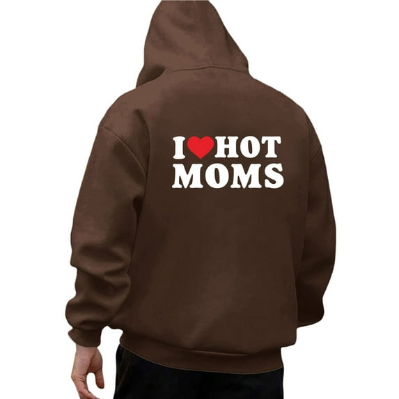 Rovga Men'S Comfortable Hoodies Fashion Casual Loose Color I Love Hot Moms Printed Hoodie Oversized Hoodie Blanket Relax Fit Tops Coffee 3Xl