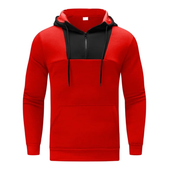 Rovga Men'S Comfortable Hoodies Winter Sports And Leisure Neckline Zipper Color Block Sweater Hoodie Sweatshirts Relax Fit Tops Red M