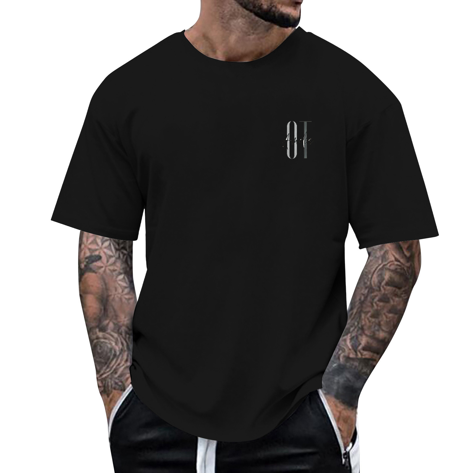 Rovga Men'S T Shirts Solid Color Round Neck Long Sleeve Outfits Work Button Tee Durable Athletic Running Gym Workout Men Clothes Black M