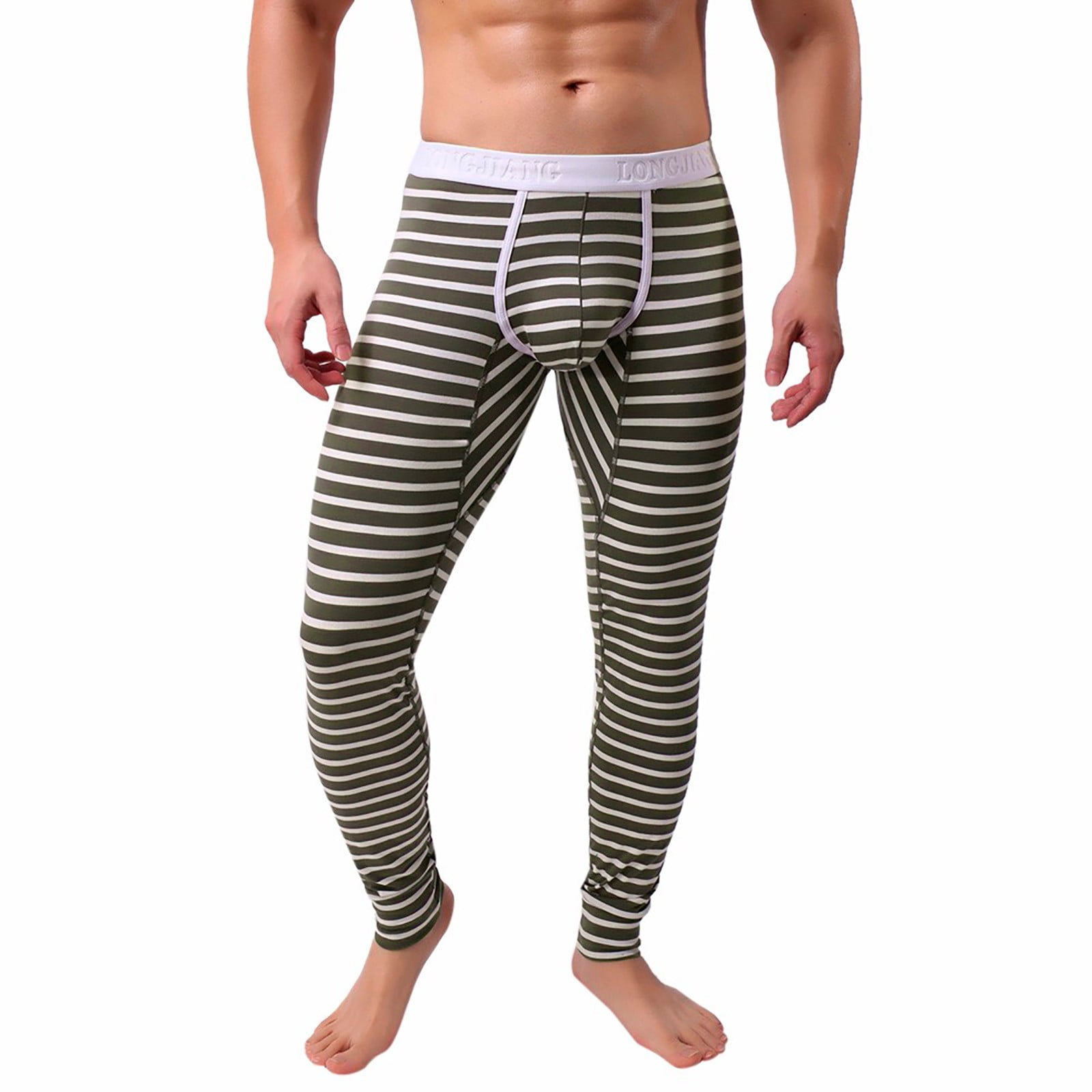 Rovga Men'S Underwear Striped Breathe Patchwork Low Leggings Long Johns ...