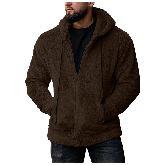 Rovga Men Winter Hooded Jacket Hoodie Zipper Sweatshirt Winter Solid Color Outwear Long Sleeve Keep Warm Pocket Fashion Coat Windbreaker For Outdoor Casual Clothing