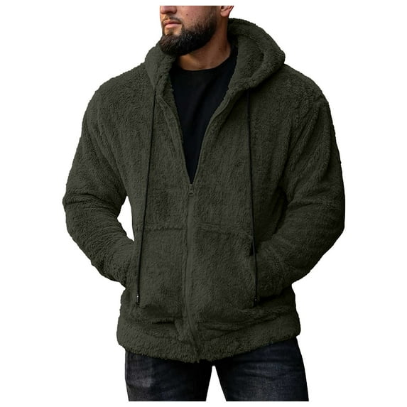 Rovga Men Winter Hooded Jacket Hoodie Zipper Sweatshirt Winter Solid Color Outwear Long Sleeve Keep Warm Pocket Fashion Coat Windbreaker For Outdoor Stylish Clothing
