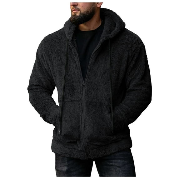 Rovga Men Winter Hooded Jacket Hoodie Zipper Sweatshirt Winter Solid Color Outwear Long Sleeve Keep Warm Pocket Fashion Coat Windbreaker For Outdoor Stylish Clothing