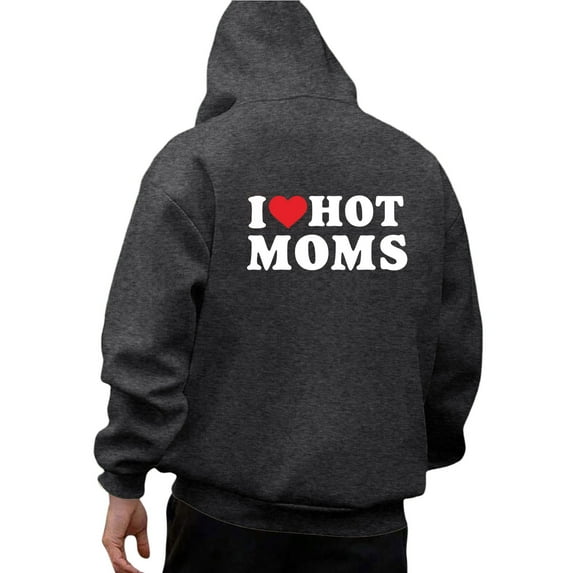Rovga Mens Casual Hoodies Fashion Casual Loose Color I Love Hot Moms Printed Hoodie Oversized Hoodie Blanket Handsome Clothes Dark Gray Xl